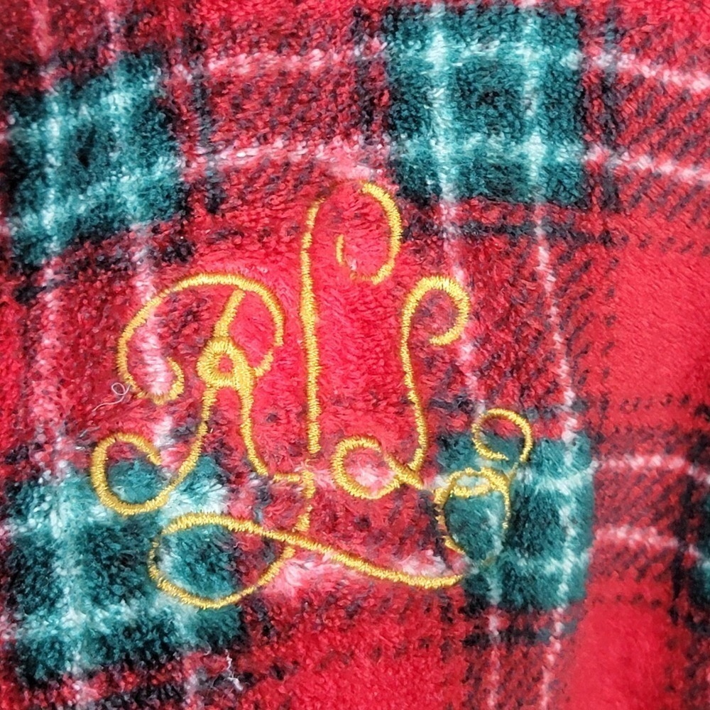 Lauren Ralph Lauren Plaid Robe‎ Women Large Red Excellent Fleece Monogram Belted - Picture 3 of 12